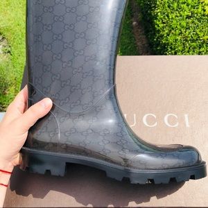 NIB GUCCI rubber rain boots logo Guccissima 41